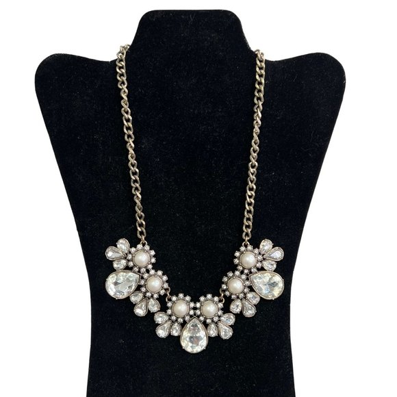 Ann Taylor Loft Rhinestone Chunky Statement Necklace Gold Tone 20 in - Picture 1 of 8